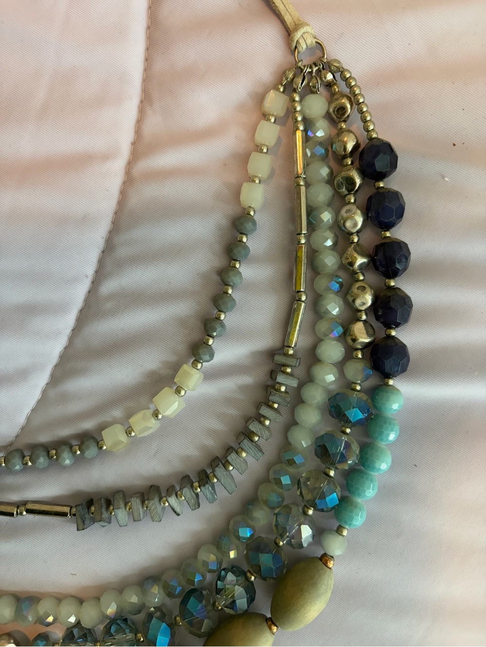Multi-Strand Turquoise and Navy Beaded Statement Necklace